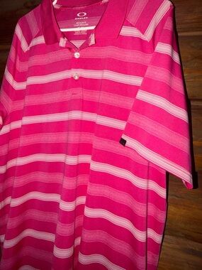 Oakley Hot Pink Striped Polo-Size XL